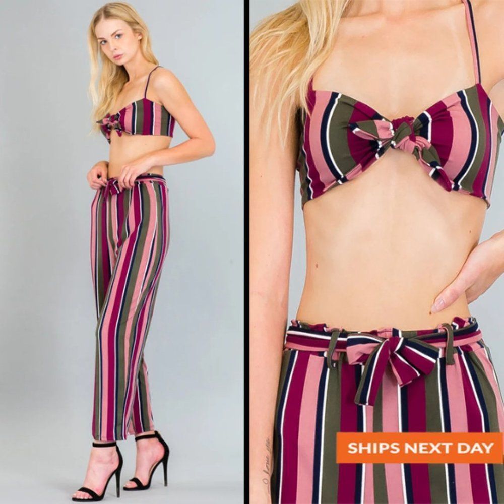 Vertical Stripe 2 Piece Set - Tropical Set - Vacation Set - Vacation Apparel